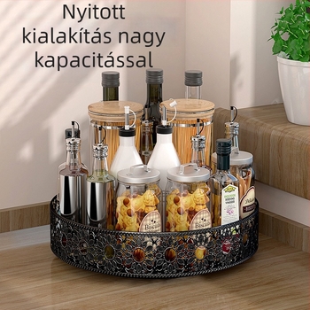 360°-ban forgó fűszertartó polc szénacélból, perforált mintázattal, konyhai rendező