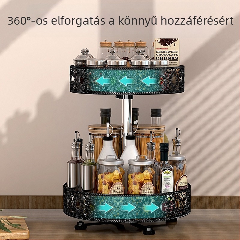 360°-ban forgó fűszertartó polc szénacélból, perforált mintázattal, konyhai rendező