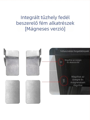 Beépített főző- és páraelszívó üveg- és fém tartókészlet, 7 alakú kerettel, üvegtartóval, fém csattal és mágneses záróval