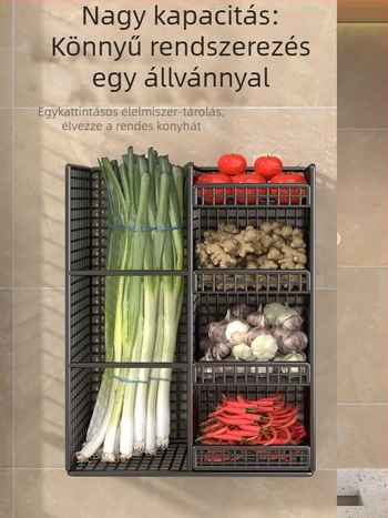 Fali fűszertartó – fúrás nélküli konyhai polc, többfunkciós tároló hagyma, gyömbér és fokhagyma számára