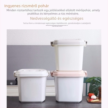 Zárt műanyag rizses tartó, rovarmentes tároláshoz rizsnek és lisztnek, 25 kg kapacitás, vastag falú
