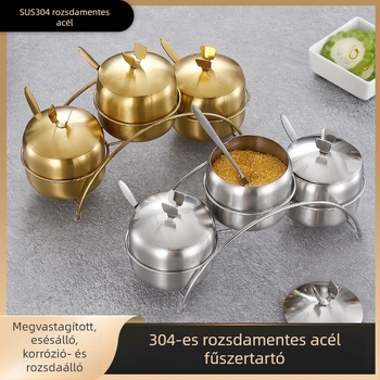 304 rozsdamentes acél fűszertartókanál készlet – chiliszósz, szója szósz és só tartályok, konyhai tárolás