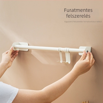 Lyukmentes konyhai falra szerelhető akasztó – Eszközök rendezője kanál- és spatula-tartóval, rozsdamentes acél, fekete-fehér, 1 réteg, 10 kg teherbírás