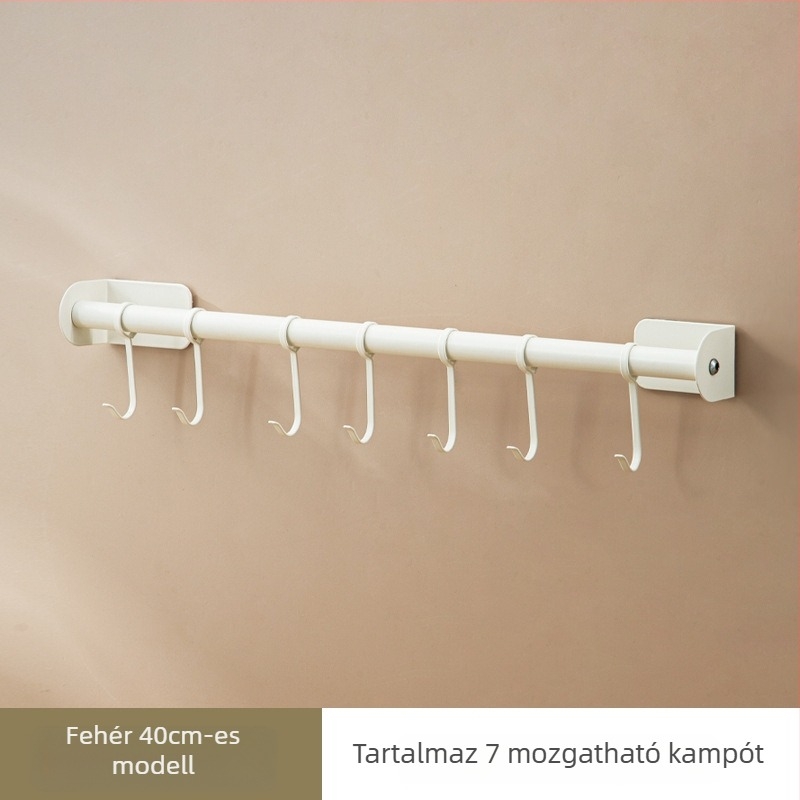 Lyukmentes konyhai falra szerelhető akasztó – Eszközök rendezője kanál- és spatula-tartóval, rozsdamentes acél, fekete-fehér, 1 réteg, 10 kg teherbírás