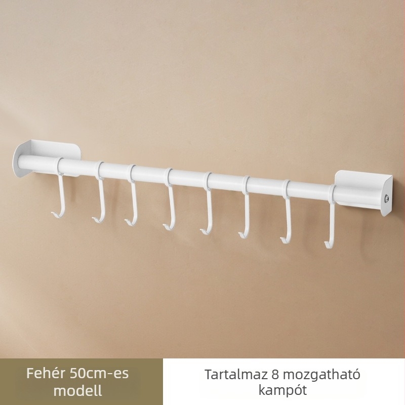 Lyukmentes konyhai falra szerelhető akasztó – Eszközök rendezője kanál- és spatula-tartóval, rozsdamentes acél, fekete-fehér, 1 réteg, 10 kg teherbírás