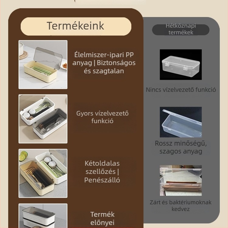 Fedeles evőeszköztároló doboz, sík evőeszköztartó, szárítóállvány edényekhez, kosár evőeszközökkel fiókkal