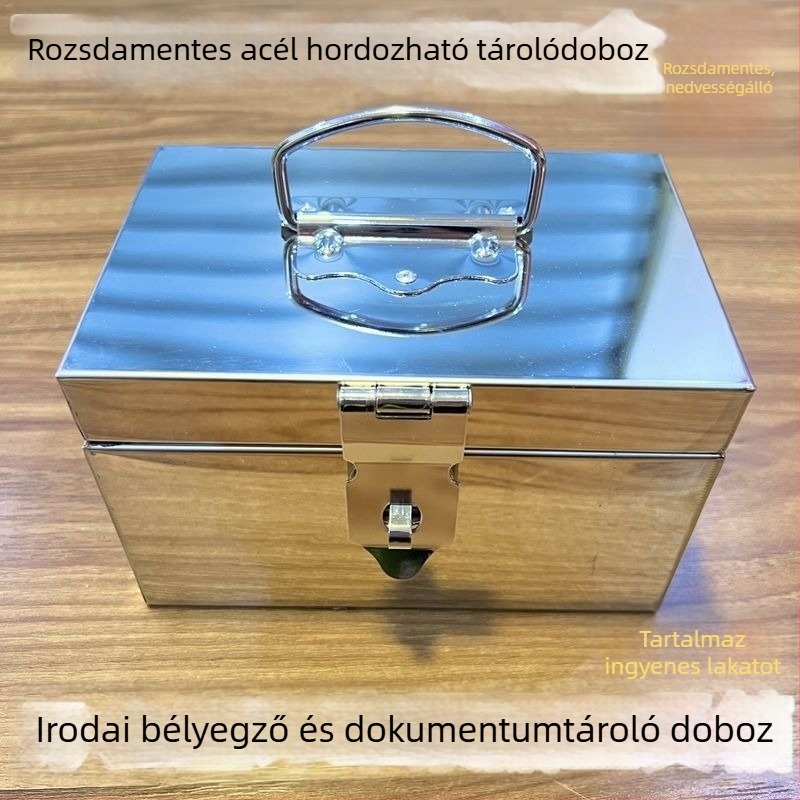 Rozsdamentes acél zárható kis doboz dokumentumok tárolására, 18 L, autóba való tároláshoz