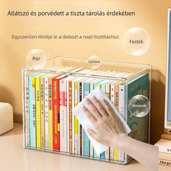 Áttetsző akril könyves tároló szekrény porvédelmmel, nagy kapacitású, egymásra tehető, vízálló és nedvességálló, asztali kiállítótér babáknak és figuráknak.