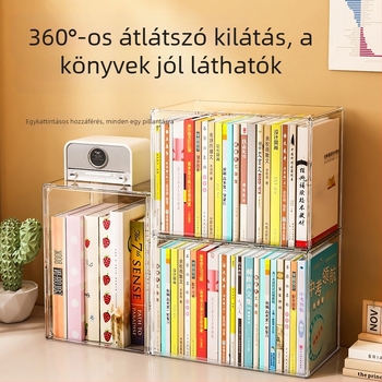 Áttetsző akril könyves tároló szekrény porvédelmmel, nagy kapacitású, egymásra tehető, vízálló és nedvességálló, asztali kiállítótér babáknak és figuráknak.