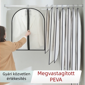 PEVA anyagú ruházati porvédő, átlátszó vízálló ruhatartó zacskó kosztümök és kabátok számára, mosható, felakasztható tárolás