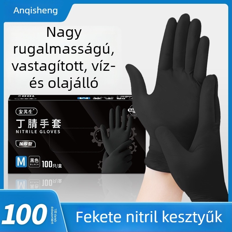 Anqisheng Fekete nitril egyszer használatos kesztyűk, tartósak és vastagított kivitelben, háztartási és konyhai használatra