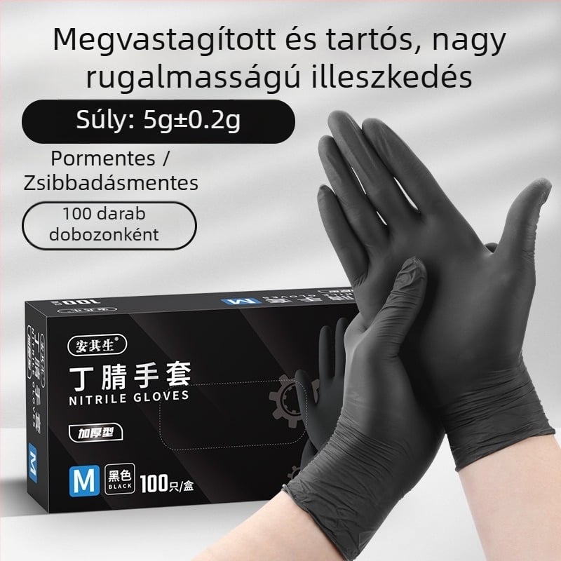Anqisheng Fekete nitril egyszer használatos kesztyűk, tartósak és vastagított kivitelben, háztartási és konyhai használatra