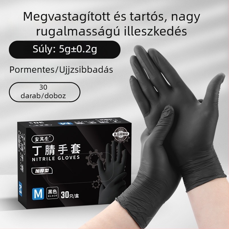 Anqisheng Fekete nitril egyszer használatos kesztyűk, tartósak és vastagított kivitelben, háztartási és konyhai használatra