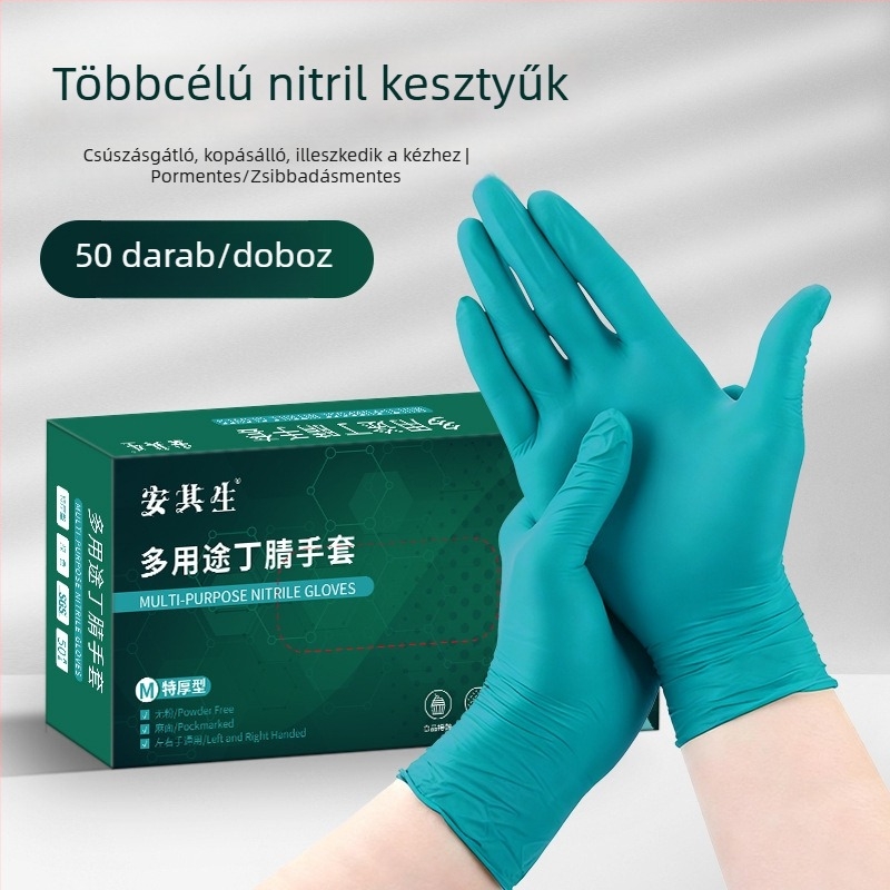 Anqisheng Fekete nitril egyszer használatos kesztyűk, tartósak és vastagított kivitelben, háztartási és konyhai használatra