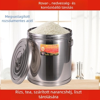 Rozsdamentes acél gabonatároló edény rizs, liszt és tea tárolására – légmentesen záródó, rovar- és nedvességálló, masszív, nagy kapacitású