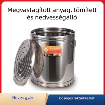 Rozsdamentes acél gabonatároló edény rizs, liszt és tea tárolására – légmentesen záródó, rovar- és nedvességálló, masszív, nagy kapacitású