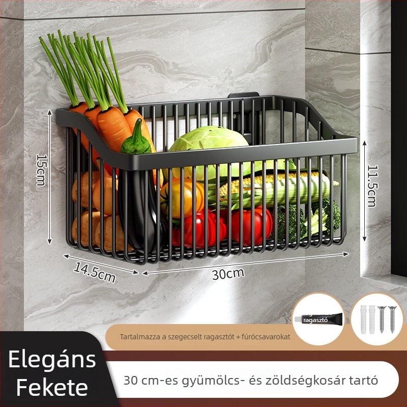 Fúrás nélküli konyhai fűszertároló és zöldségtároló, falra szerelhető, több szintű