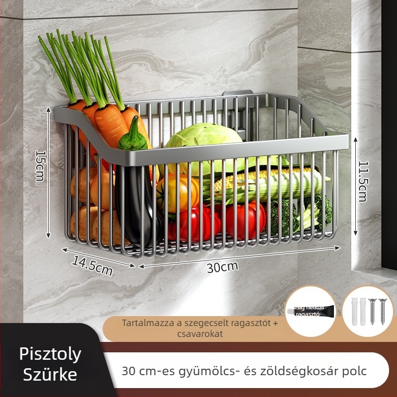 Fúrás nélküli konyhai fűszertároló és zöldségtároló, falra szerelhető, több szintű