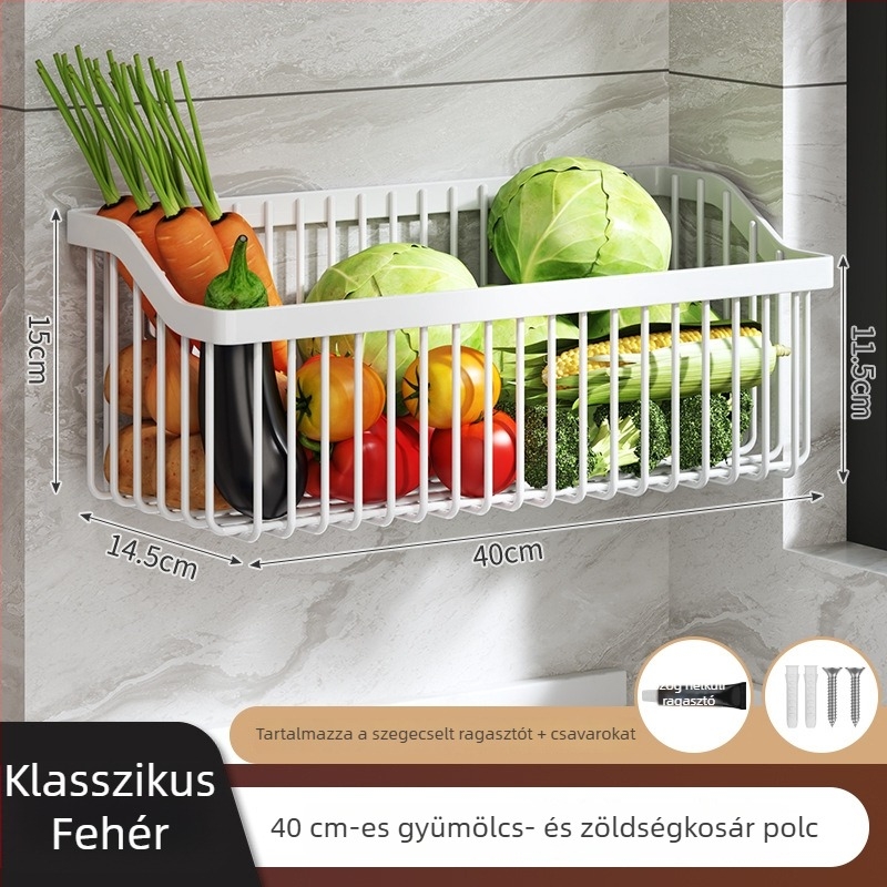 Fúrás nélküli konyhai fűszertároló és zöldségtároló, falra szerelhető, több szintű