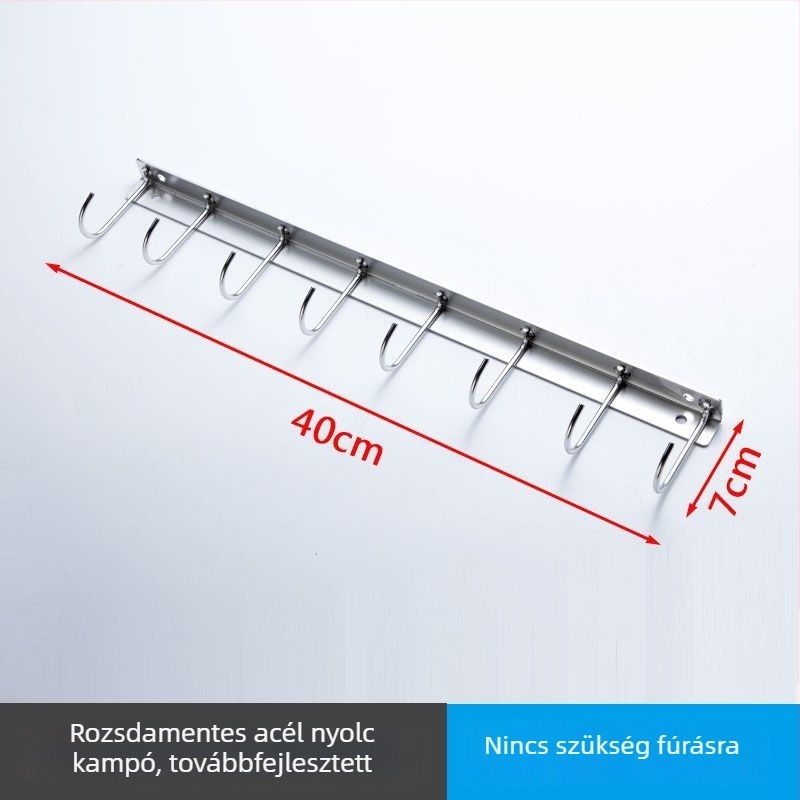 Fúrás nélküli rozsdamentes acél konyhai falra szerelhető kampó és tároló polc