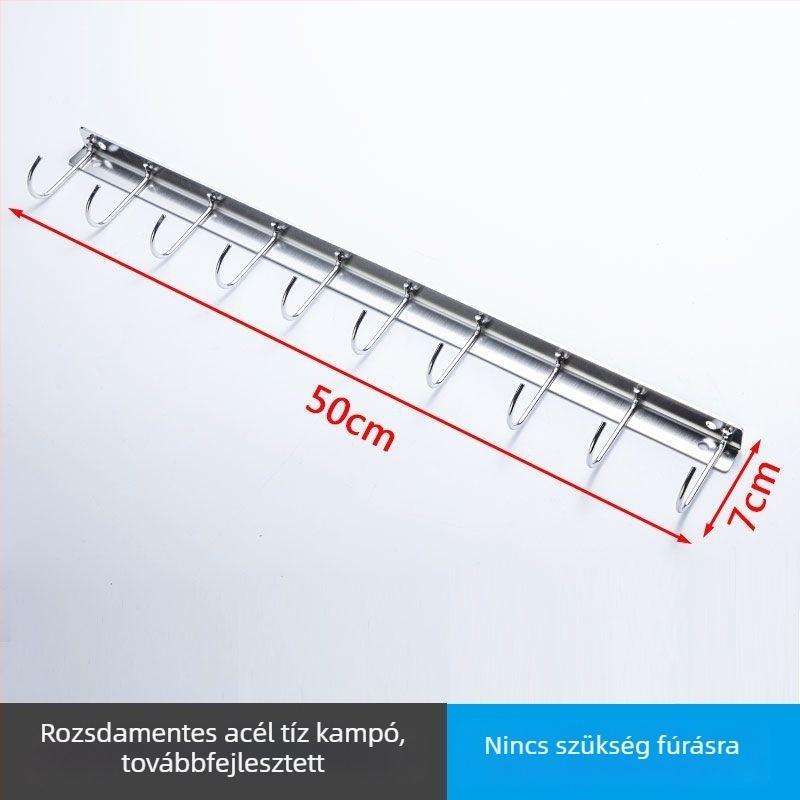 Fúrás nélküli rozsdamentes acél konyhai falra szerelhető kampó és tároló polc