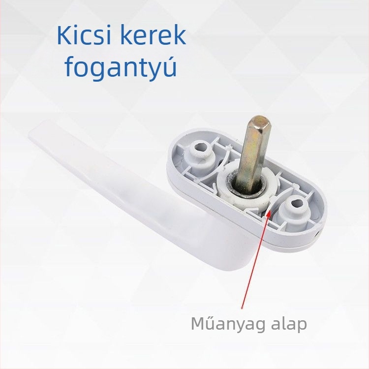 Műanyag‑acél ablaknyél teljesen fémes átviteli mechanizmussal, húzónyél belső nyíló ablakokhoz és ajtókhoz, forgó összekötő záró mechanizmussal