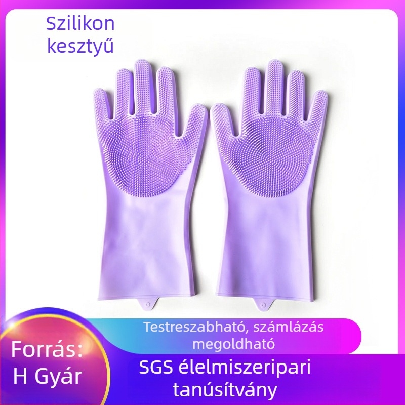 Konyhai szilikon kesztyűk edények mosásához és háziállatok tisztításához, vízálló, vastagított kivitel, égésvédett