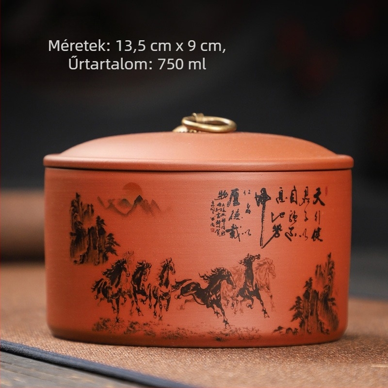 Zisha kerámia teás tároló, retro dizájn, légmentesen zárható, 250 g kapacitás