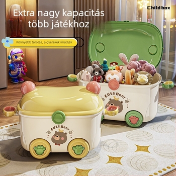 Gyermekjátékok tároló doboza, babaruhák és nassolnivalók tárolására, kerekekkel ellátott mobil tároló, nagy kapacitású