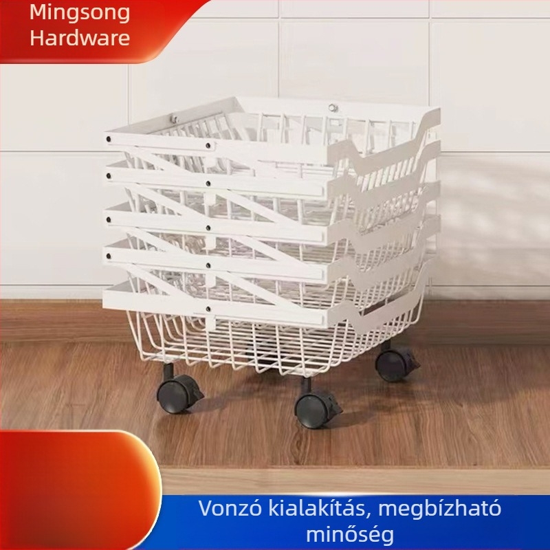 Háromszintes, padlón álló összecsukható konyhai állvány zöldségeknek és gyümölcsöknek, szénacélból