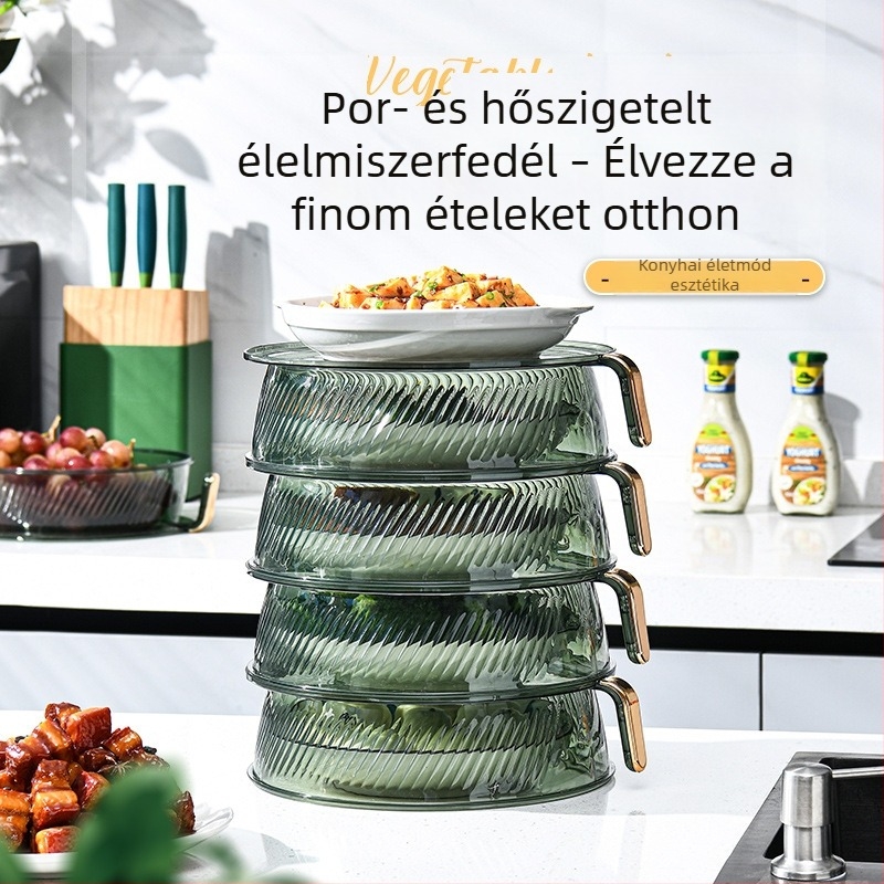 Izolált zöldségfedél, többfunkciós maradék ételfedél, átlátszó asztali tároló réteges rendszerrel, por- és szúnyogvédelmet nyújtva