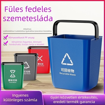 Kis vastagfalú műanyag szemetes kézben vihető, szállodai konyhák és éttermek számára, négy színű kódolás, fedél nélküli, 15 liter