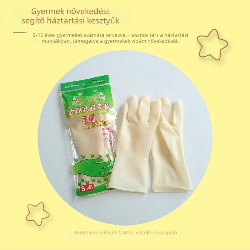 Rebound Rövid gyerek latex kesztyűk – mosogatáshoz és tisztításhoz, 26 cm, vízálló, kopásálló