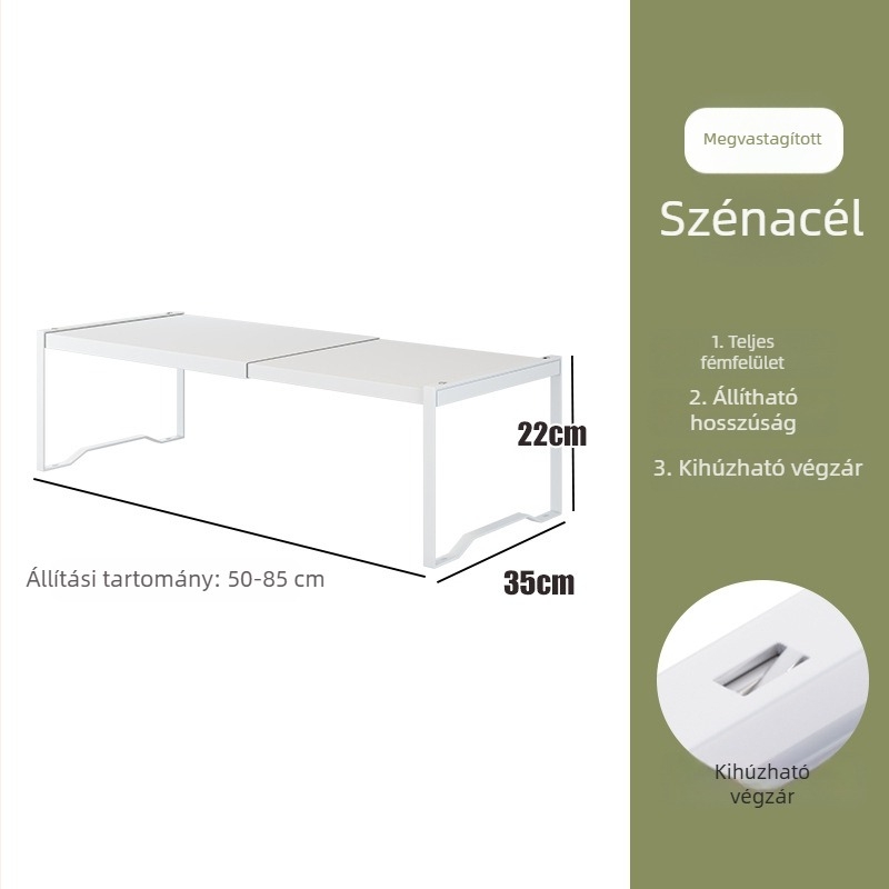 Konyhai többszintű tárolóállványok szekrényekhez, alatti mosogató rendezéshez, kihúzható elválasztókkal