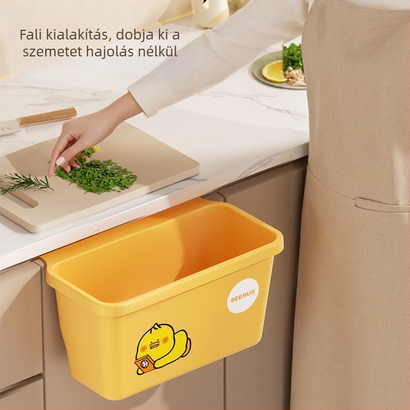 Falra szerelhető konyhai szemetes a szekrényajtókhoz, nagy méretű, függő, fedél nélküli, préselt élű