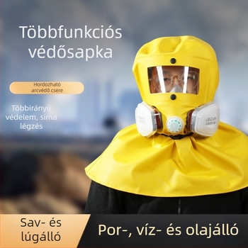 Por- és toxikus gázok elleni védő kapucni festéshez, szóráshoz, csiszoláshoz és dekorációhoz, sav- és lúgálló, lélegző, vegyi fröccs elleni pajzs