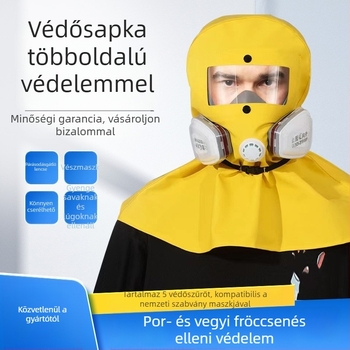 Por- és toxikus gázok elleni védő kapucni festéshez, szóráshoz, csiszoláshoz és dekorációhoz, sav- és lúgálló, lélegző, vegyi fröccs elleni pajzs