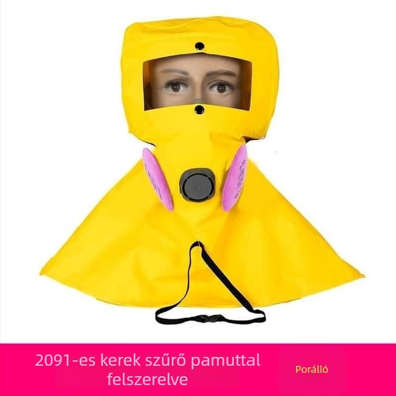 Por- és toxikus gázok elleni védő kapucni festéshez, szóráshoz, csiszoláshoz és dekorációhoz, sav- és lúgálló, lélegző, vegyi fröccs elleni pajzs