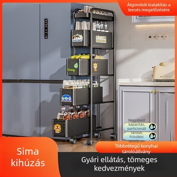Konyhai tároló keskeny résekhez, oldalsó kihúzható háromszintes szekrény a hűtő mellé, gyümölcs- és zöldségtároló