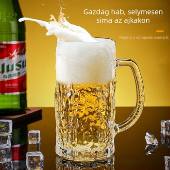 Sörös pohár fogantyúval, nagy kapacitású, átlátszó üveg, minimalist dizájn, 301–400 ml, készlet