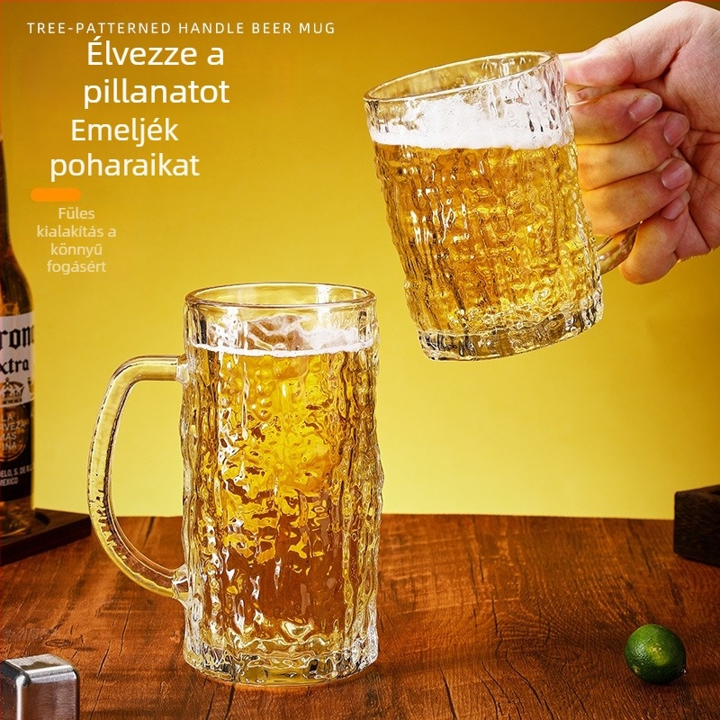 Sörös pohár fogantyúval, nagy kapacitású, átlátszó üveg, minimalist dizájn, 301–400 ml, készlet