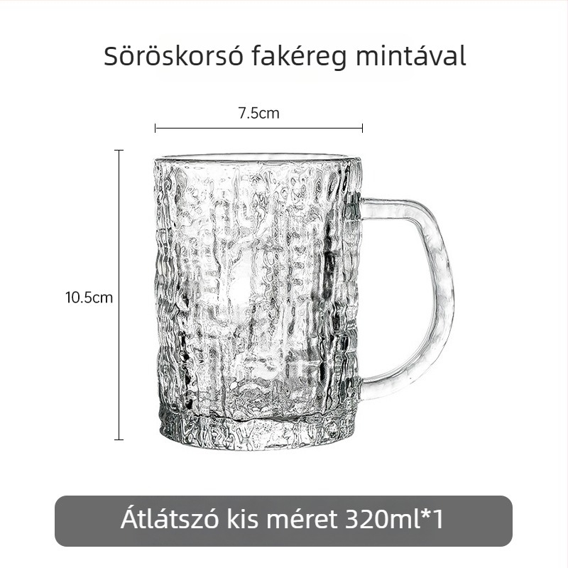 Sörös pohár fogantyúval, nagy kapacitású, átlátszó üveg, minimalist dizájn, 301–400 ml, készlet