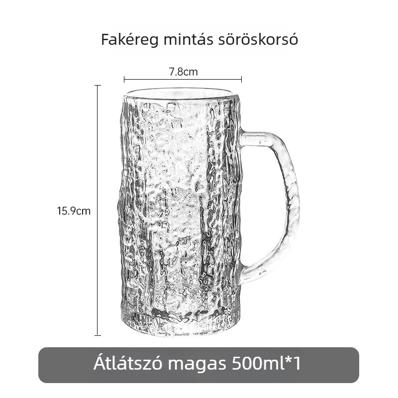 Sörös pohár fogantyúval, nagy kapacitású, átlátszó üveg, minimalist dizájn, 301–400 ml, készlet