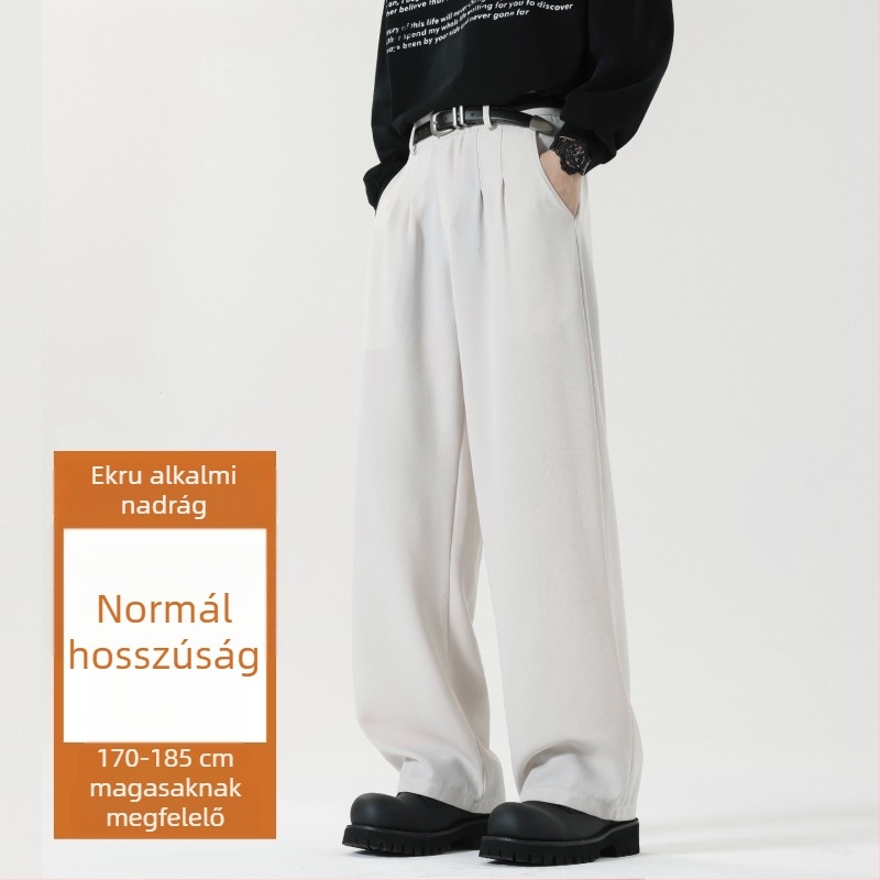 Férfiaknak hosszú, laza, széles szárú casual nadrág, egyenes szabás, poliészter keverék, őszi 2025