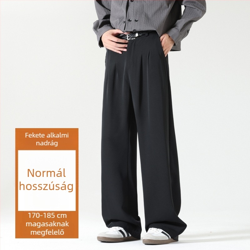 Férfiaknak hosszú, laza, széles szárú casual nadrág, egyenes szabás, poliészter keverék, őszi 2025