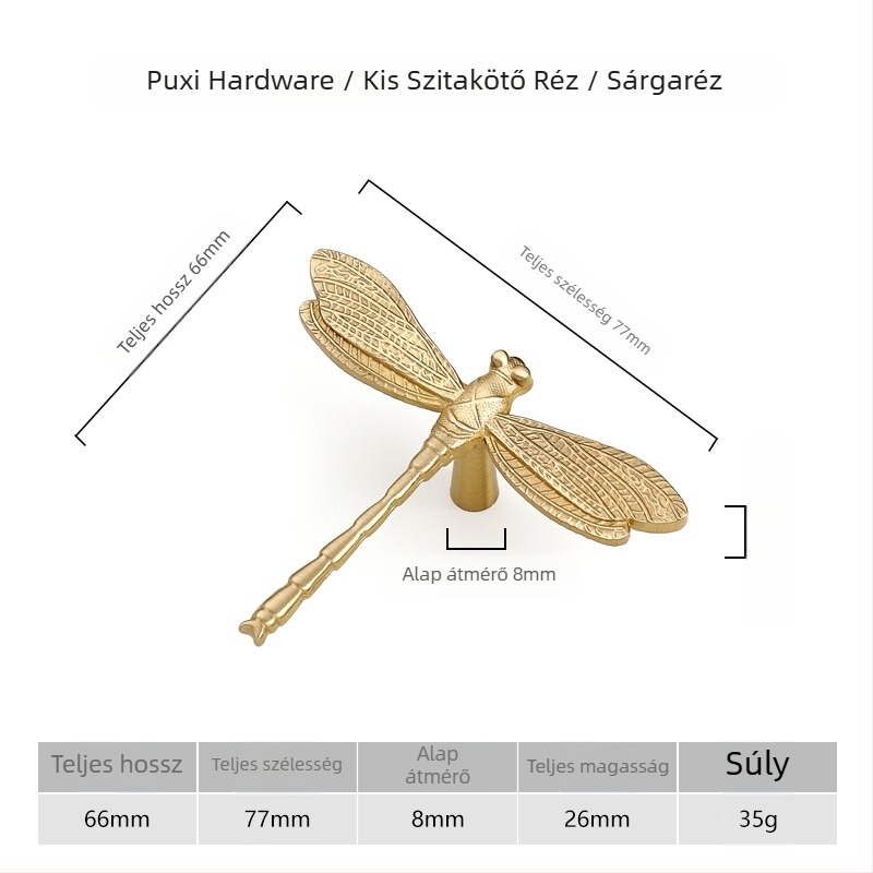 Sárgaréz Dragonfly bútorfogantyú szekrényajtókhoz és fiókokhoz, skandináv stílus, könnyed luxus amerikai stílus, arany- és ezüst felület