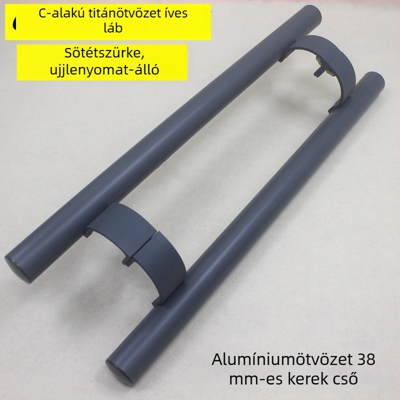 C-típusú üvegkeretes ajtókezelő ívelt talppal, alumíniumötvözetből, toló–húzó kivitel, csúszó- és faajtókhoz, padlórugós kilincs