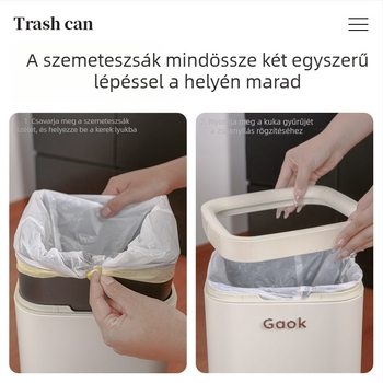 Fedél nélküli konyhai szemetes, rozsdamentes acélból, görgőkkel mozgatható, négyzet alakú, 12 L vagy nagyobb kapacitás, nappaliba.