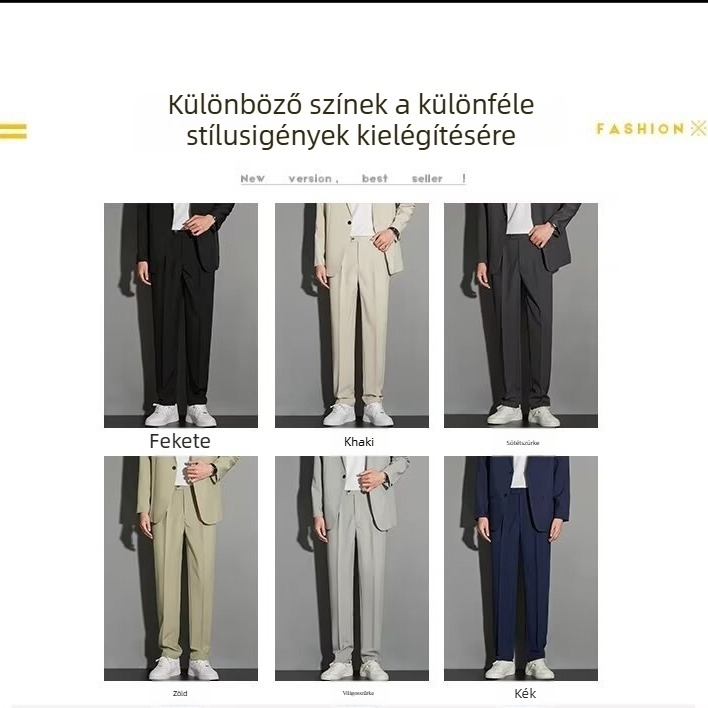 Férfi cropped nadrág koreai stílusban, karcsú szabás, sokoldalú, letisztult dizájn, öltöny- és szabadidős viselethez
