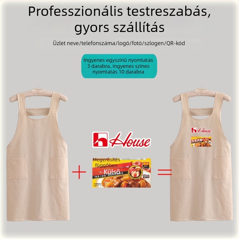 100% pamut hosszú ujjú konyhai kötény, légáteresztő, foltálló, uniszex, egy méret